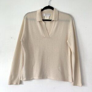 Escada Margaretha Ley Beige Cashmere Long Sleeve Polo Sweater Size 38 Logo